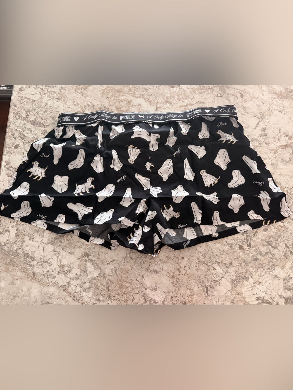 VS PINK Halloween Ghost Dog Silky Pajama Shorts Large NWT